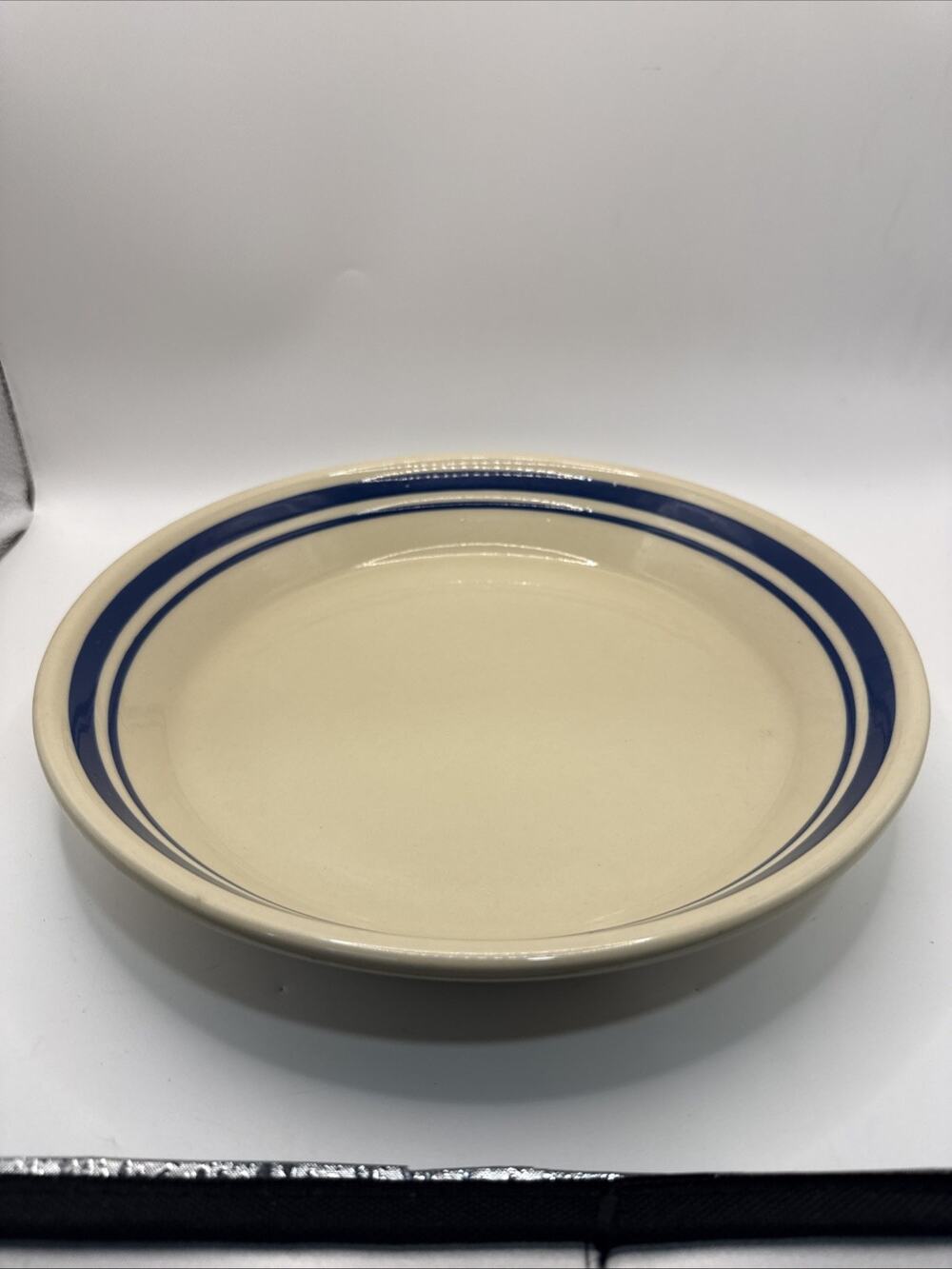 Roseville Pottery, Friendship Collection, Cream/Blue Striped Pie Dish, 9 1/2" US
